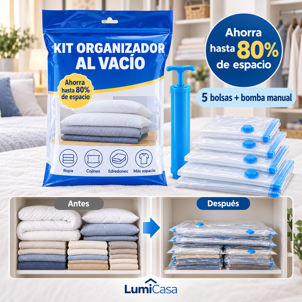 kit organizador al vacio - 5 bolsas + bomba manual